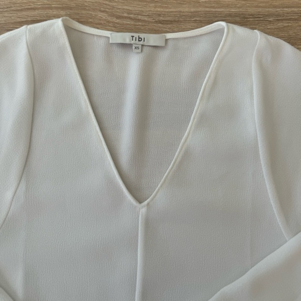 Tibi Savanna White V-neck long Sleeve Blouse Top‎ Size XS - Picture 4 of 10